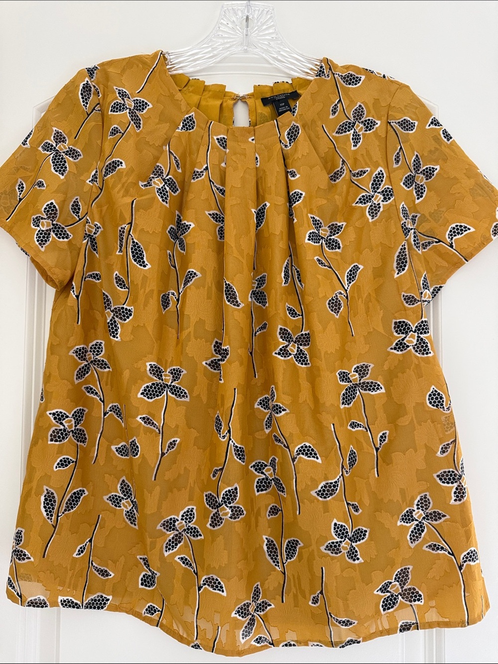 Ann Taylor Mustard Floral Short-Sleeve Blouse